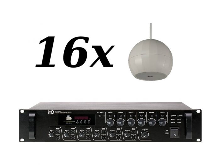 ITC – 16x T-200DW + TI-2406S – wielostrefowe nagłośnienie do 300 m2 8