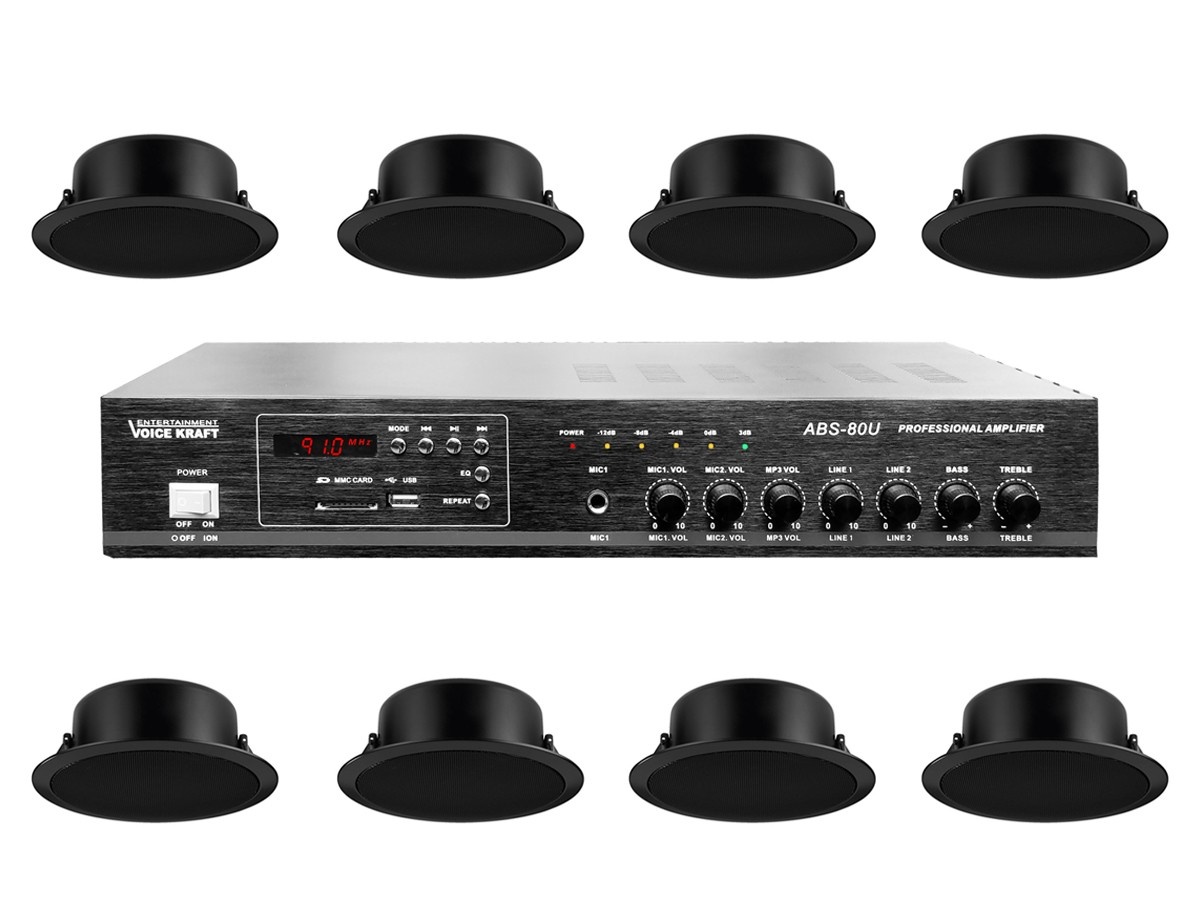 8xEDL11TW-ABS80U 8x MONACOR EDL-11TW + VOICE KRAFT ABS-80U - nagłośnienie sufitowe do 150m2 - obrazek 1