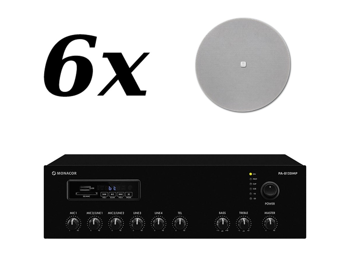 6xCMX20DT-PA812DMP APART CMX20DT + MONACOR PA-812DMP - zestaw nagłośnienia sufitowego dla powierzchni do 100m<sup>2</sup> - obrazek 1