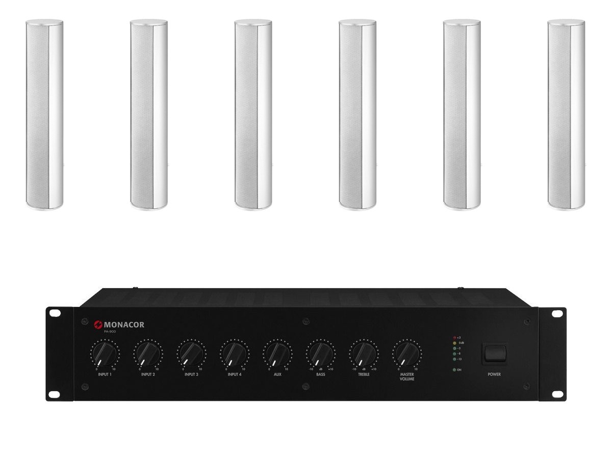 6xETS8060-PA900 6x MONACOR ETS-8060TW + PA-900 - nagłośnienie naścienne powierzchni do 100m2 - obrazek 1