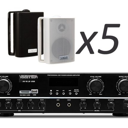 Voice Kraft AV 818 USB + TAGA Harmony TOS-215 x5 – Nagłośnienie naścienne do 60m2