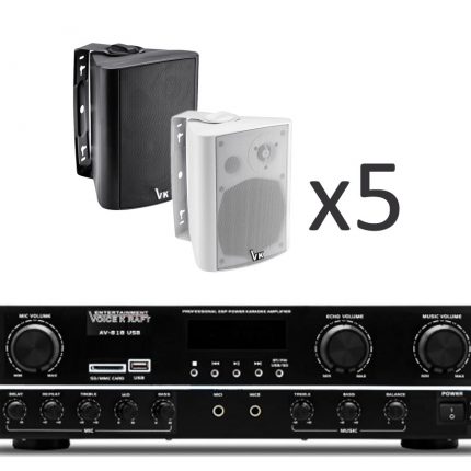 Voice Kraft AV 818 USB + DS-502 x5 – Nagłośnienie naścienne do 60m2
