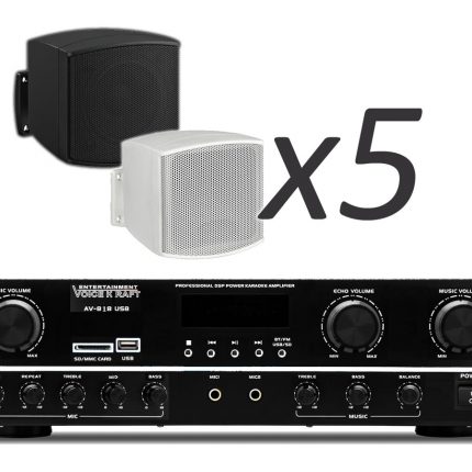 Voice Kraft AV 818 USB + Monacor MKS-26 x5 – Nagłośnienie naścienne do 60m2 42