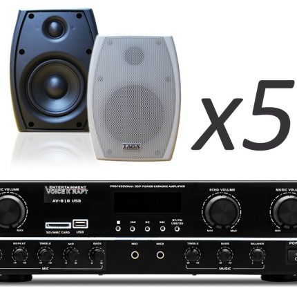 Voice Kraft AV 818 USB + TAGA Harmony TOS-315 x5 – Nagłośnienie naścienne do 60m2