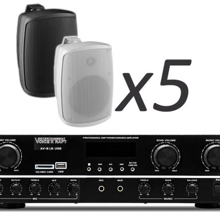 Voice Kraft AV 818 USB + Monacor WALL-04 x5 – Nagłośnienie naścienne do 60m2