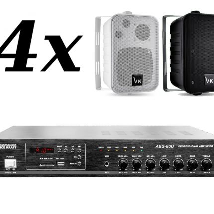 4x VOICE KRAFT VK-1050 + VOICE KRAFT ABS-80U – nagłośnienie naścienne do 60m2