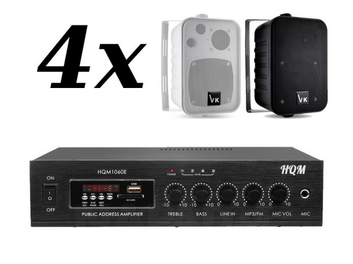 4x VOICE KRAFT VK-1050 + HQM 1060E – nagłośnienie naścienne do 60m2 8