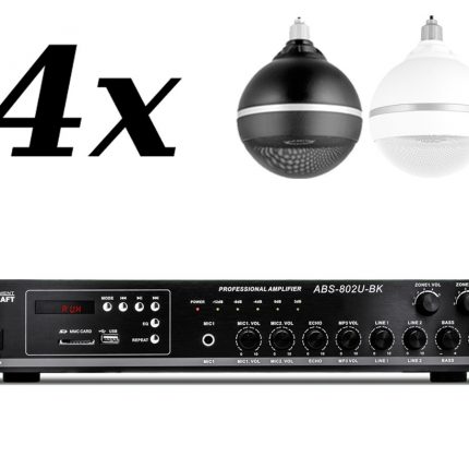 4x VOICE KRAFT QC-B6 + VOICE KRAFT ABS-802U – nagłośnienie naścienne do 60m2 2