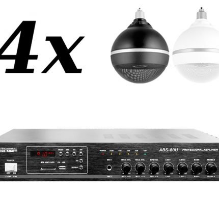 4x VOICE KRAFT QC-B6 + VOICE KRAFT ABS-80U – nagłośnienie naścienne do 60m2 2