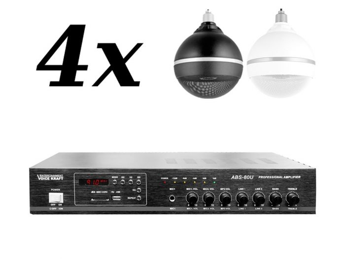 4x VOICE KRAFT QC-B6 + VOICE KRAFT ABS-80U – nagłośnienie naścienne do 60m2 8