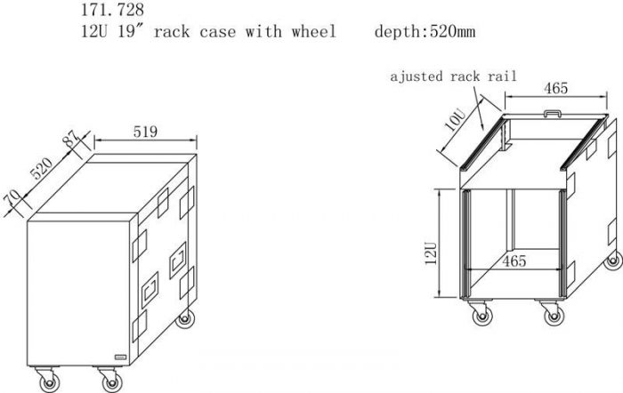 Power Dynamics – Rack case 12U 19″ na kółkach Power Dynamics 10