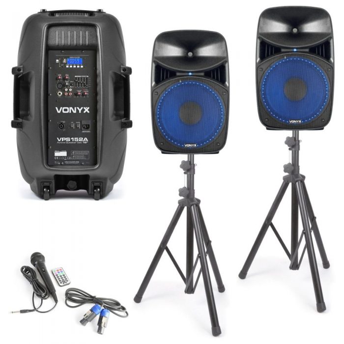 VONYX – Aktywny zestaw kolumn Vonyx VPS152A 1000 W + statywy + mikrofon 8