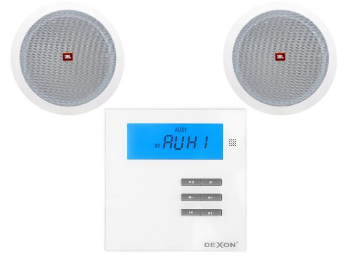 Głośniki sufitowe JBL Stage + Odtwarzacz ścienny Dexon MRP 2171 Bluetooth 8