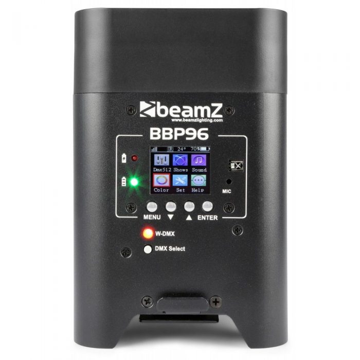 BeamZ – Oświetlacz Bateryjny LED BBP96  Uplight Par 6x12W RGBWA-UV z bezprzewodowym DMX i powiększonym akumulatorem 14