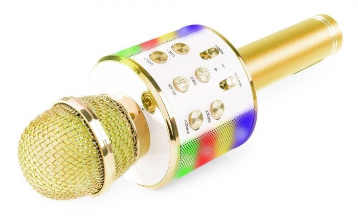 MAX – Mikrofon karaoke z głośnikami BT MP3 MAX efekt LED złoty 9