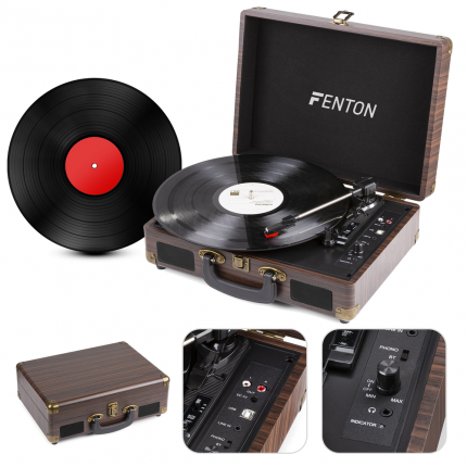 FENTON – Gramofon w walizce Fenton  RP115B brązowe drewno + winyl 3