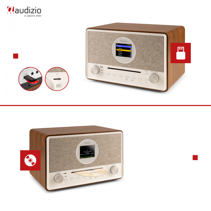 Audizio – Audizio Lucca stereofoniczne radio DAB z CD, radiem internetowym, BT, MP3 – brązowe 11