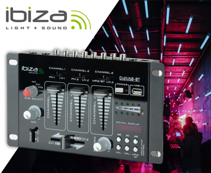 Ibiza Light – Mikser 7-wejściowy 4-kanałowy mikser Z USB I BT DJ21USB-BT 10