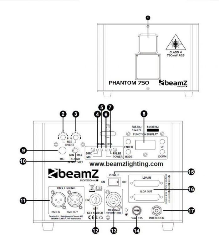 BeamZ – Laser Phantom 750 Pure Diode Analog RGB 30 kb/s ILDA + DMX BeamZ 14