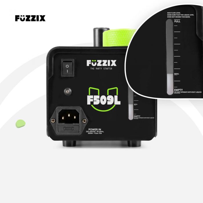 Fuzzix – Wytwornica dymu F509L z efektem LED RGB Fuzzix+ płyn gratis 12