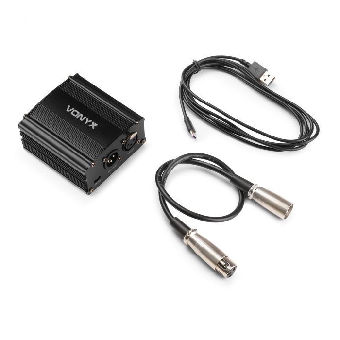 VONYX – Zasilacz phantom Vonyx VDX10 48 V – USB-C – zbalansowane wejście i wyjście XLR – czarny 12