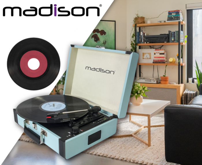 Madison – Gramofon w walizce MAD-RETROCASE-BLU Madison BT USB SD niebieski+ winyl gratis 9