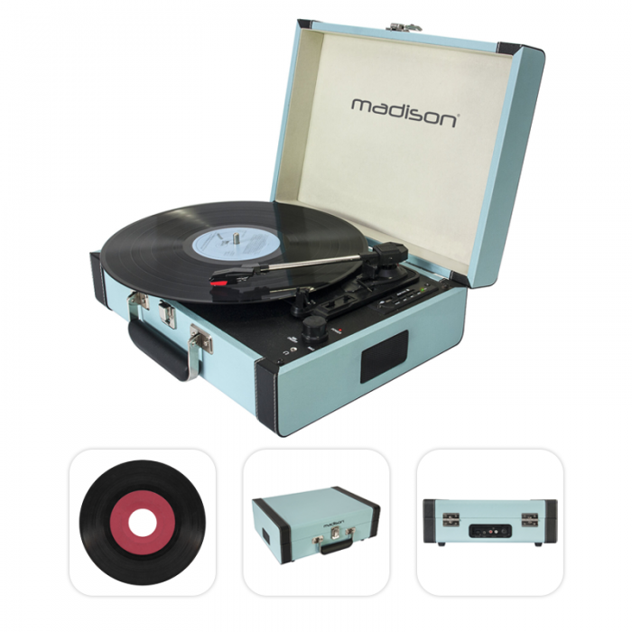 Madison – Gramofon w walizce MAD-RETROCASE-BLU Madison BT USB SD niebieski+ winyl gratis 10