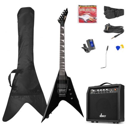 MAX – Zestaw: Gitara elektryczna GigKit czarna+ wzmacniacz tuner pokrowiec kostki struny 153