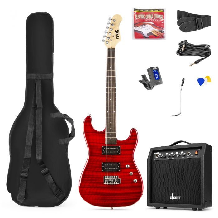 MAX – Zestaw: Gitara elektryczna GigKit Max ciemnoczerwona+ wzmacniacz tuner pokrowiec 8